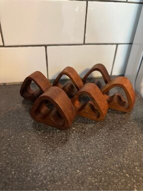 MCM Teak Wooden Napkin Rings Set
